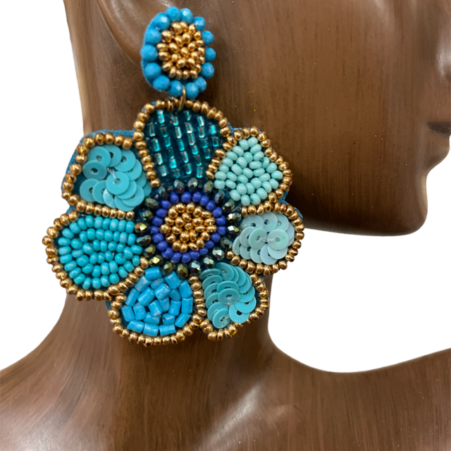 ME674  MULTI  COLOR FLOWER SEED BEAD EARRINGS