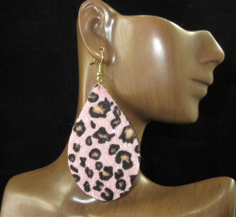 ME692-7 PINK ANIMAL PRINT TEARDROP LEATHER ER