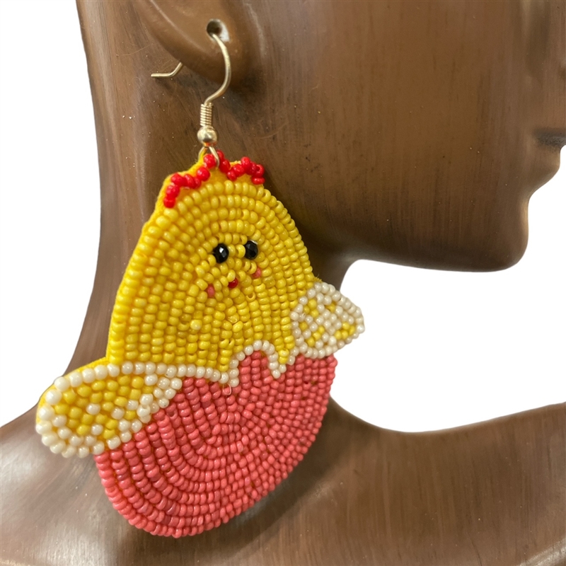 ME731 CHICKEN EGG SEED BEAD EARRINGS