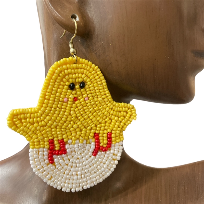 ME734 CHICKEN EGG SEED BEAD EARRINGS