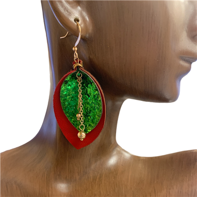 ME8580 CHRISTMAS TEARDROP GLITTERY IN CENTER EARRINGS