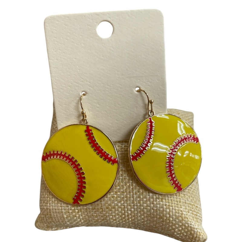 ME90169 LARGE SOFTBALL DANGLE GOLD EARRINGS