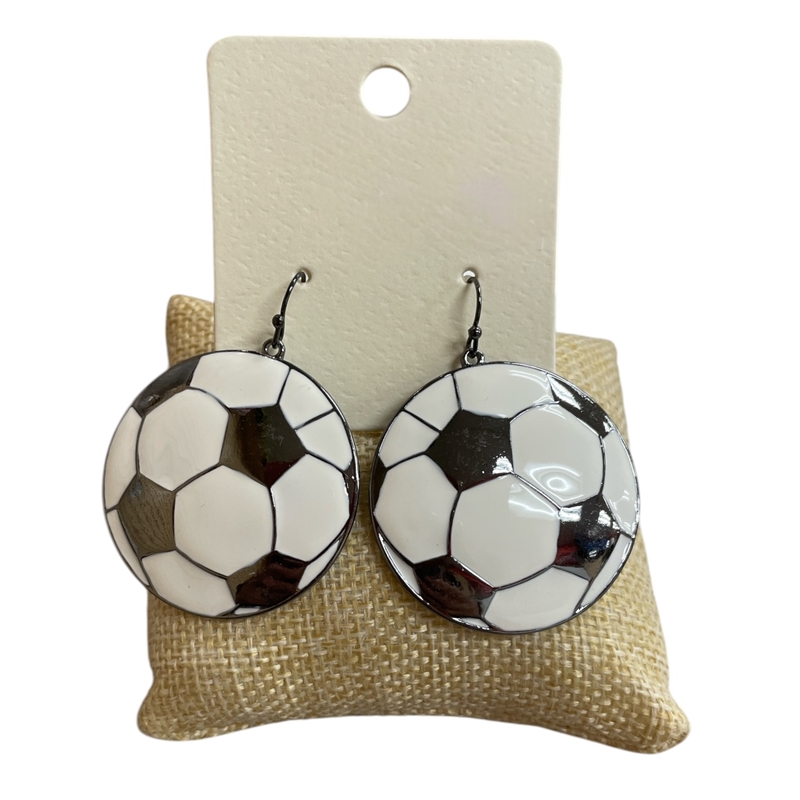 ME90169 LARGE SOCCER BALL DANGLE GOLD EARRINGS