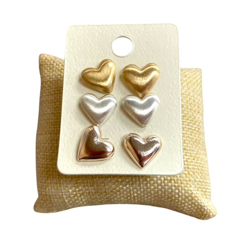 ME90259 HEART SMALL STUD 3PC EARRINGS
