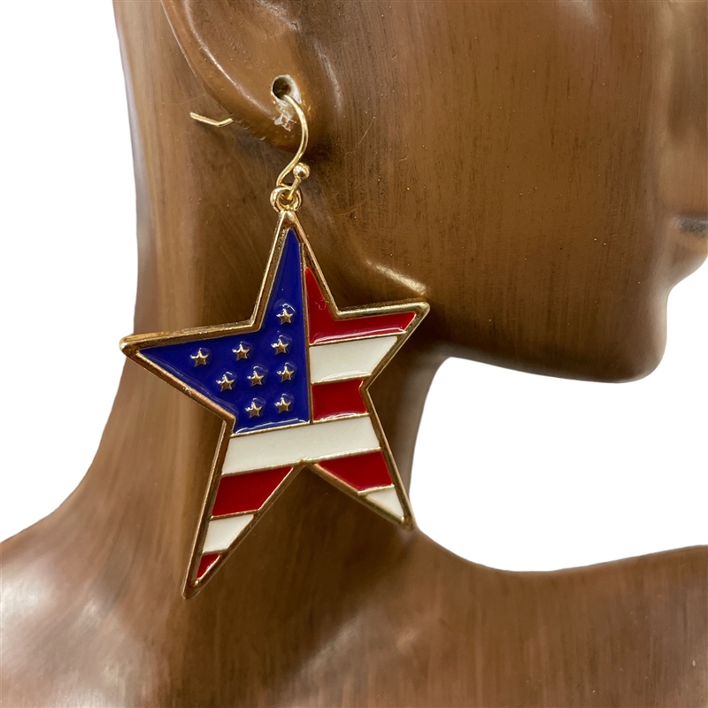 ME90376 USA FLAG STAR EPOXY DANGLE EARRINGS