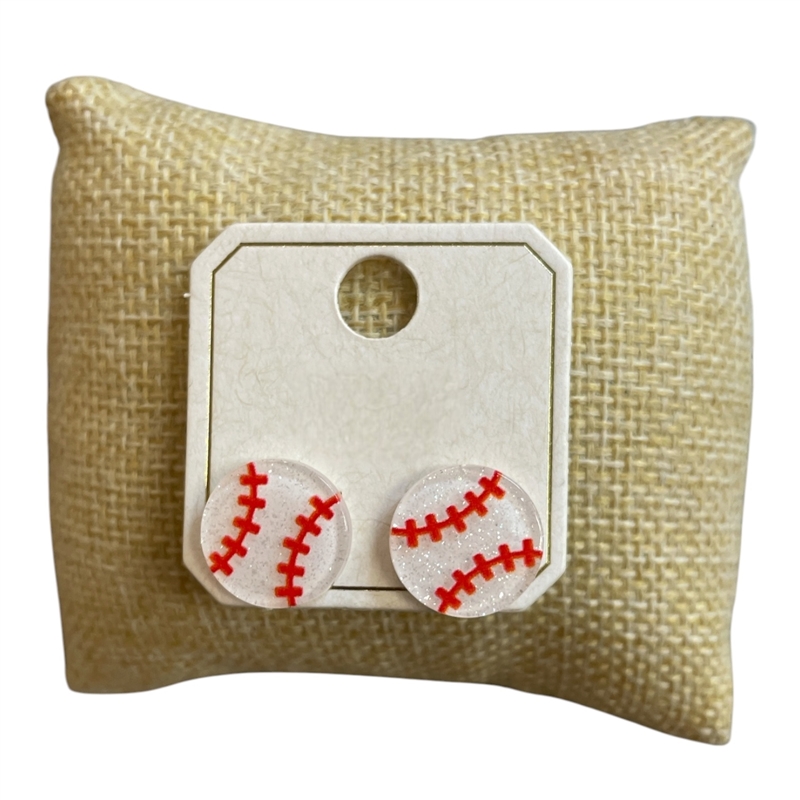 ME90473 PETITE BASEBALL ACRYLIC STUD EARRINGS