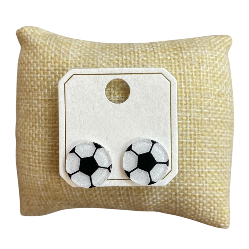 ME90473S PETITE SOCCER ACRYLIC STUD EARRINGS