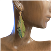 ME90486 TWO TONE  ACRYLIC WOODEN LEAF  EARRINGS