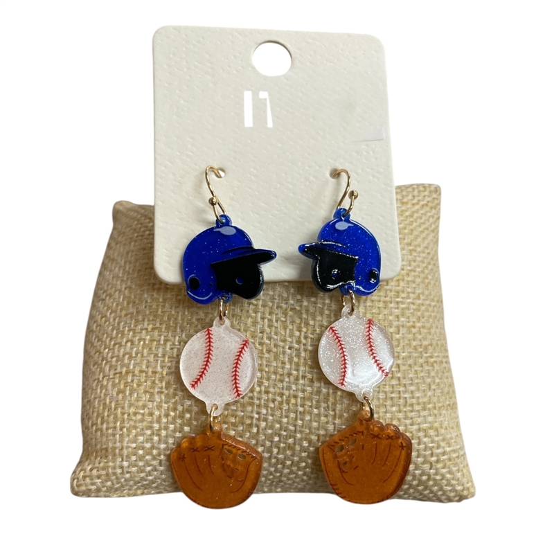 ME90625B  ACRYLIC BASEBALL EARRINGS