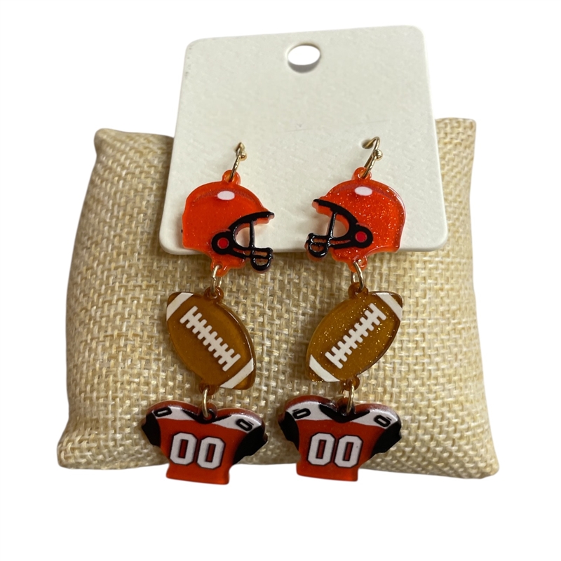 ME90625F  ACRYLIC FOOTBALL  EARRINGS