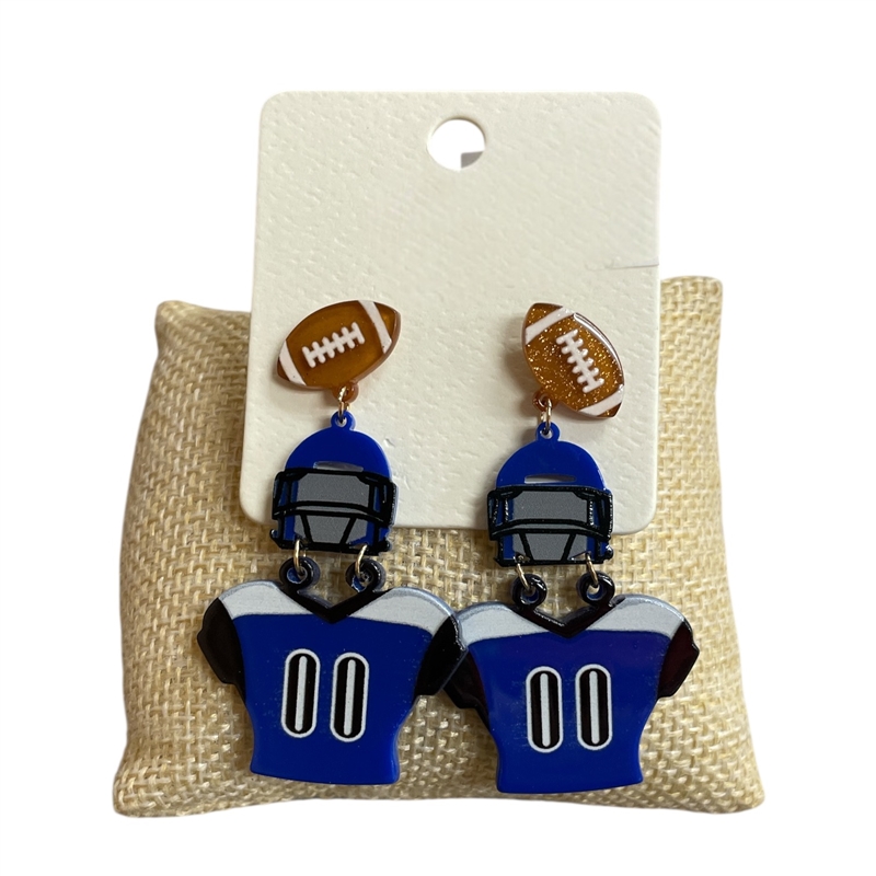ME90632BL  BLUE FOOTBALL EARRINGS