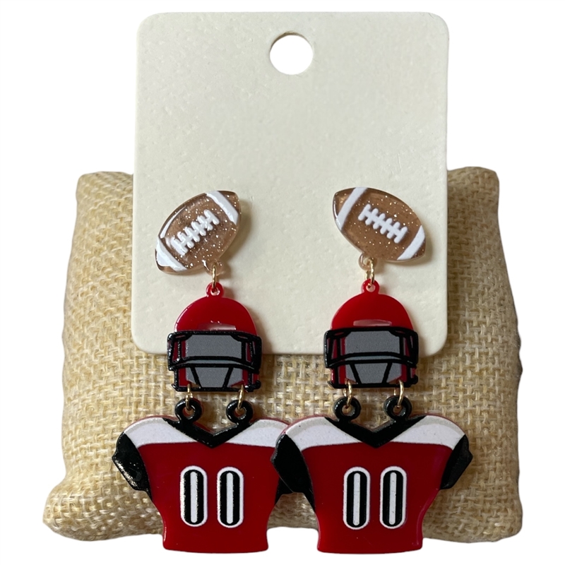 ME90632R RED FOOTBALL EARRINGS