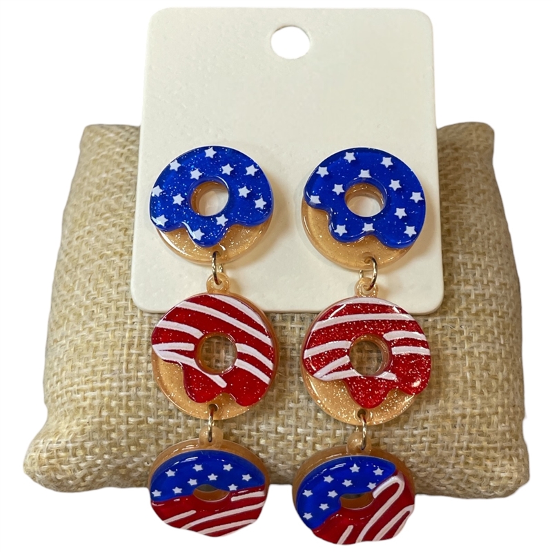 ME90831 ACRYLIC USA DONUTS POST DANGLE EARRINGS