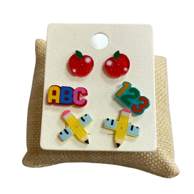 ME9085 SMALL ACRYLIC TEACHER STUD EARRING SET