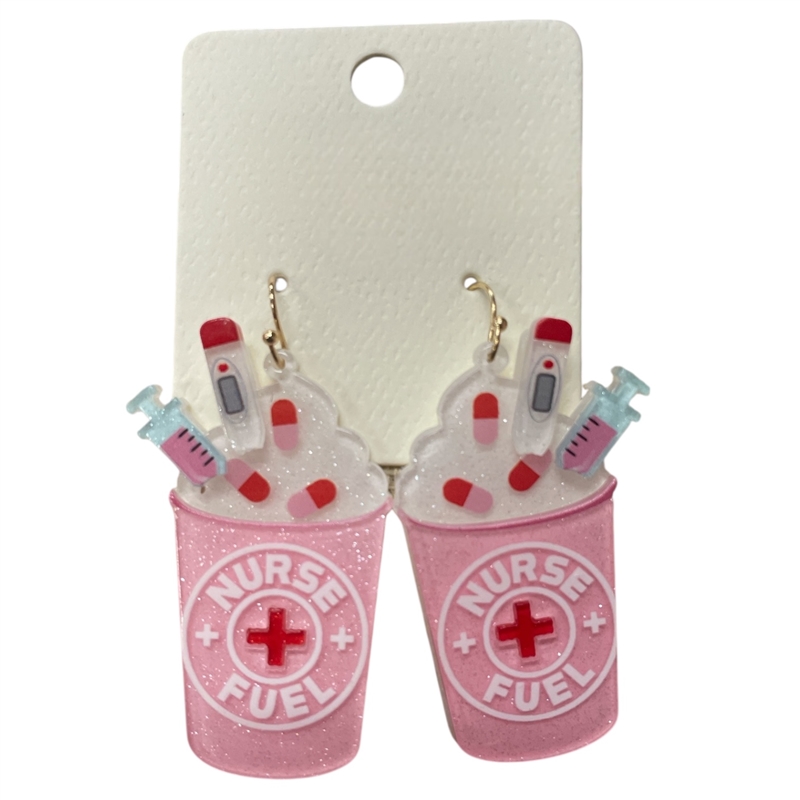 ME90983 ACRYLIC PINK NURSE FUEL EARRINGS