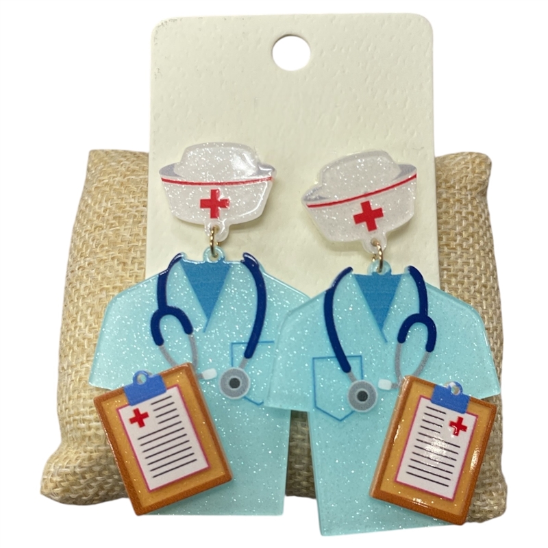 ME91029 ACRYLIC BLUE SCRUBS EARRINGS