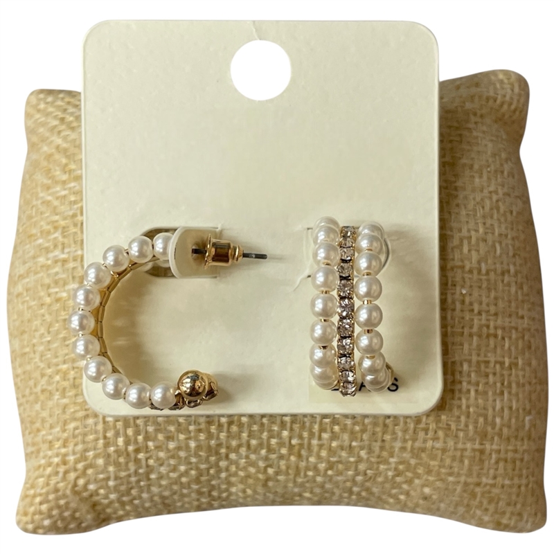 ME91228 PEARL AND RHINESTONE SMALL HOOP EARRINGS