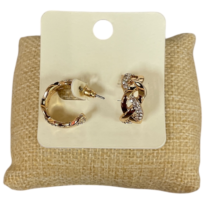 ME91236 CHAIN LINK & RHINESTONE SMALL HOOP EARRINGS