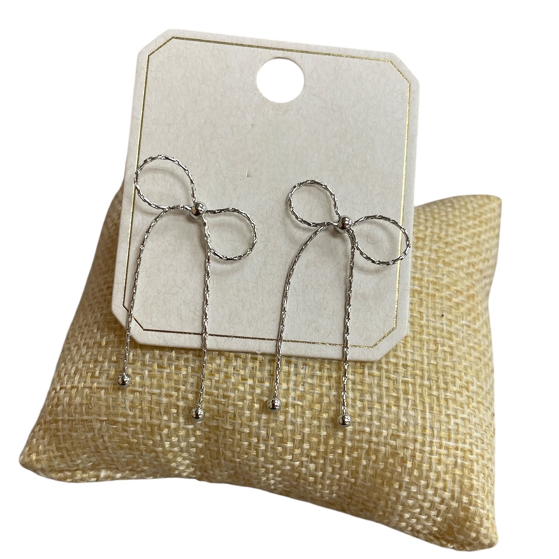 ME91393 SILVER TINY BOW CHAIN EARRINGS