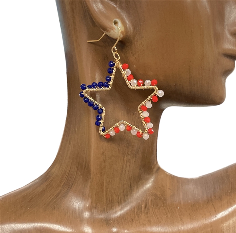 ME9159 STAR AMARICAN FLAG EARRINGS