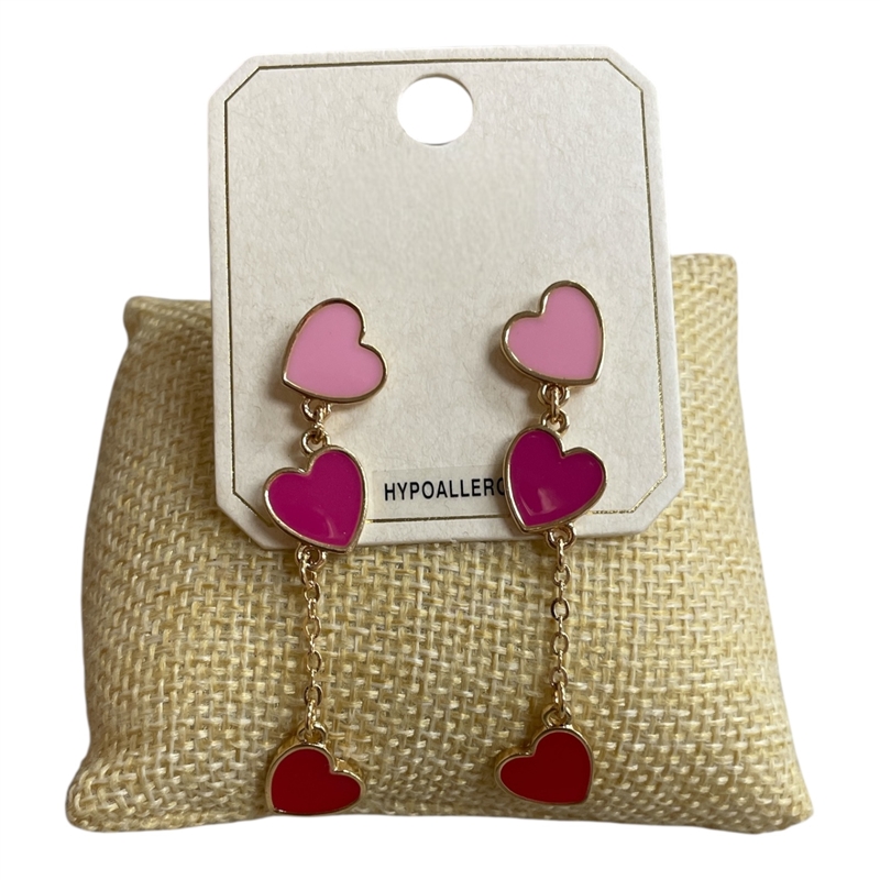 ME91717   PINK & RED  HEARTS  EARRINGS