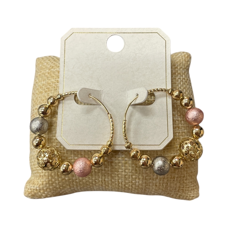 ME91815 THREE TONE BEADED HOOP EARRINGS