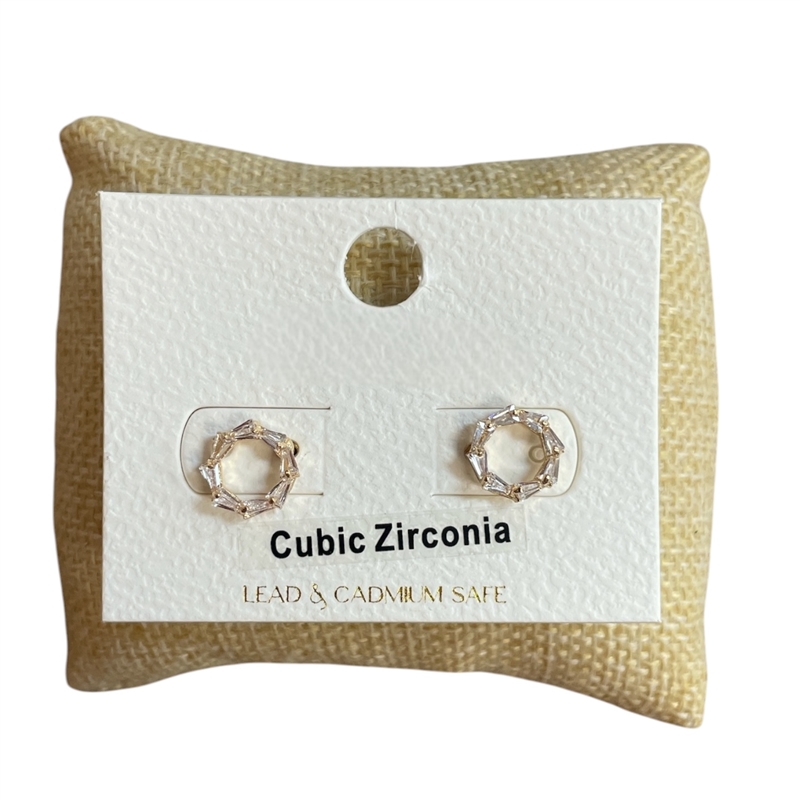 ME9307 CUBIC ZIRCONIA BAGUETTE OPEN CIRCLE STUD EARRINGS
