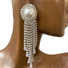 MER4949 CASCADING RHINESTONE PEARL IN CENTER EARRINGS