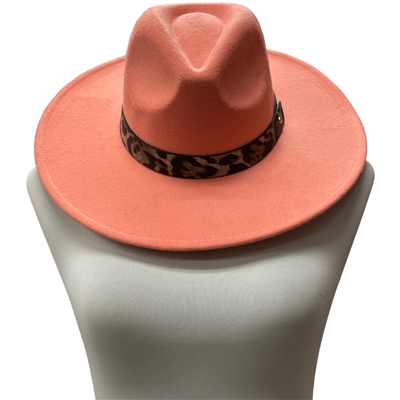 MH0047CR CORAL LEOPARD STRAP 100% POLYESTER PANAMA HAT
