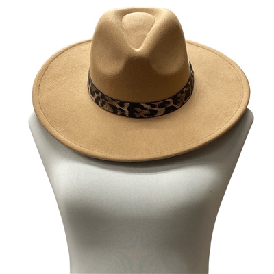MH0047NT  NATURAL LEOPARD STRAP 100% POLYESTER PANAMA HAT