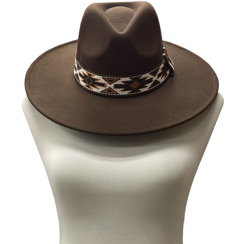 MH0086BW  BROWN AZTEC STRAP 100% POLYESTER PANAMA HAT