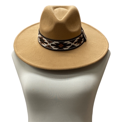 MH0086NT NATURAL  AZTEC STRAP 100% POLYESTER PANAMA HAT