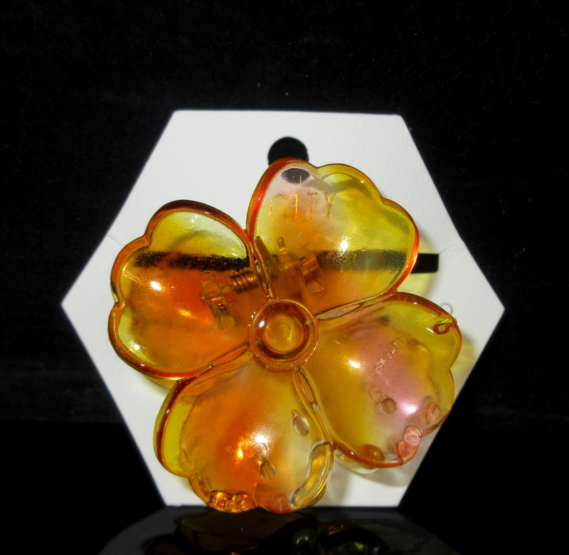 MH0261 CLEAR ORANGE TIE DYE FLOWER HAIR CLIP