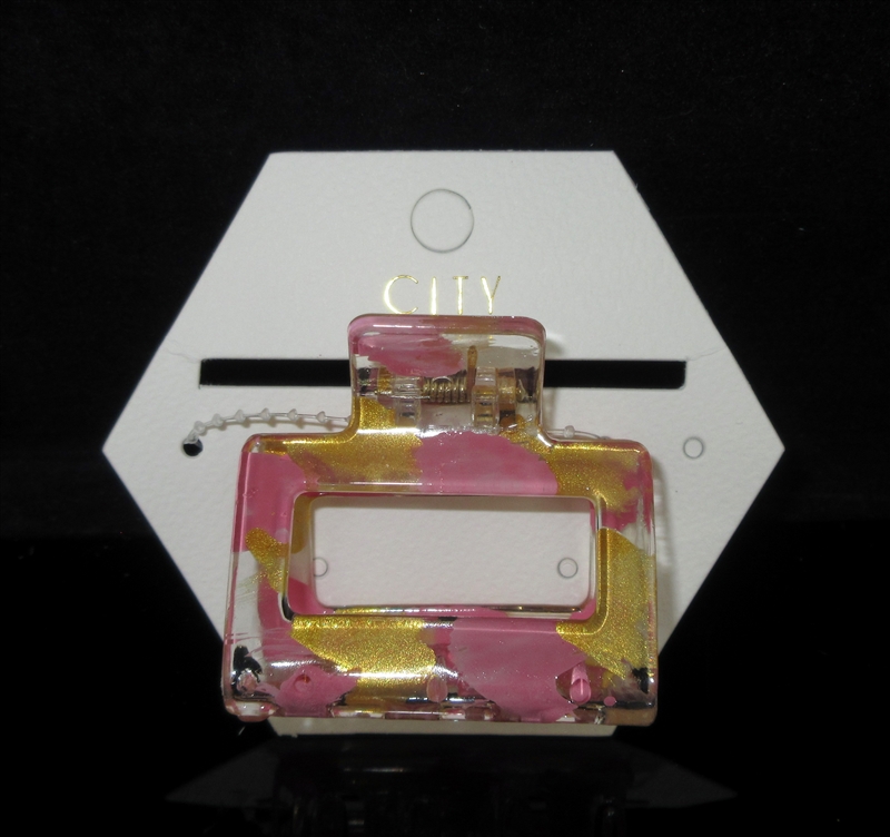 MH0272 SM RECTANGULAR CLEAR PINK HAIR CLIP