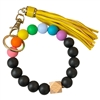 MK623 WOODEN BLACK & MULTI COLOR SILICONE  KEY RING