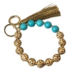 MK779 SEMI PRECIOUS & LEOPARD PRINT WOODEN KEY RING