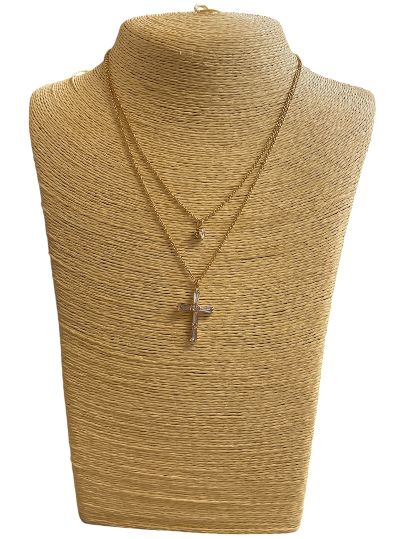 MN20014 DEINTY GOLD CROSS SHORT LAYERED NECKLACE SET