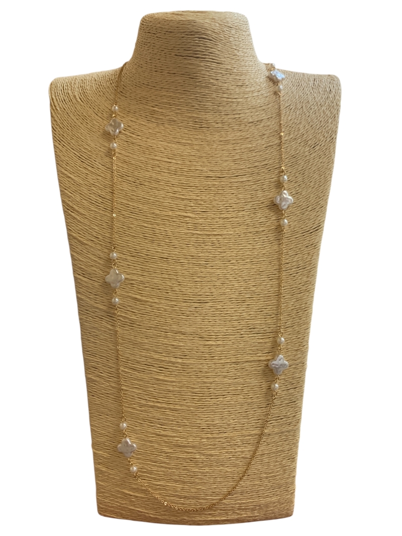 MN20118 FLOWER & PEARL CHAIN NECKLACE