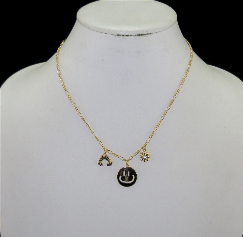 MN4191 SMILEY FACE CHARMS SHORT CHAIN NECKLACE