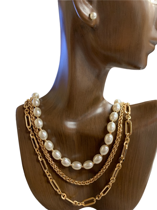 MN4256  CHAIN  WITH PEARL SET NECKLACE