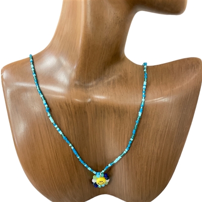 MNE7828 SEED BEAD SMILEY FACE SHORT NECKLACE