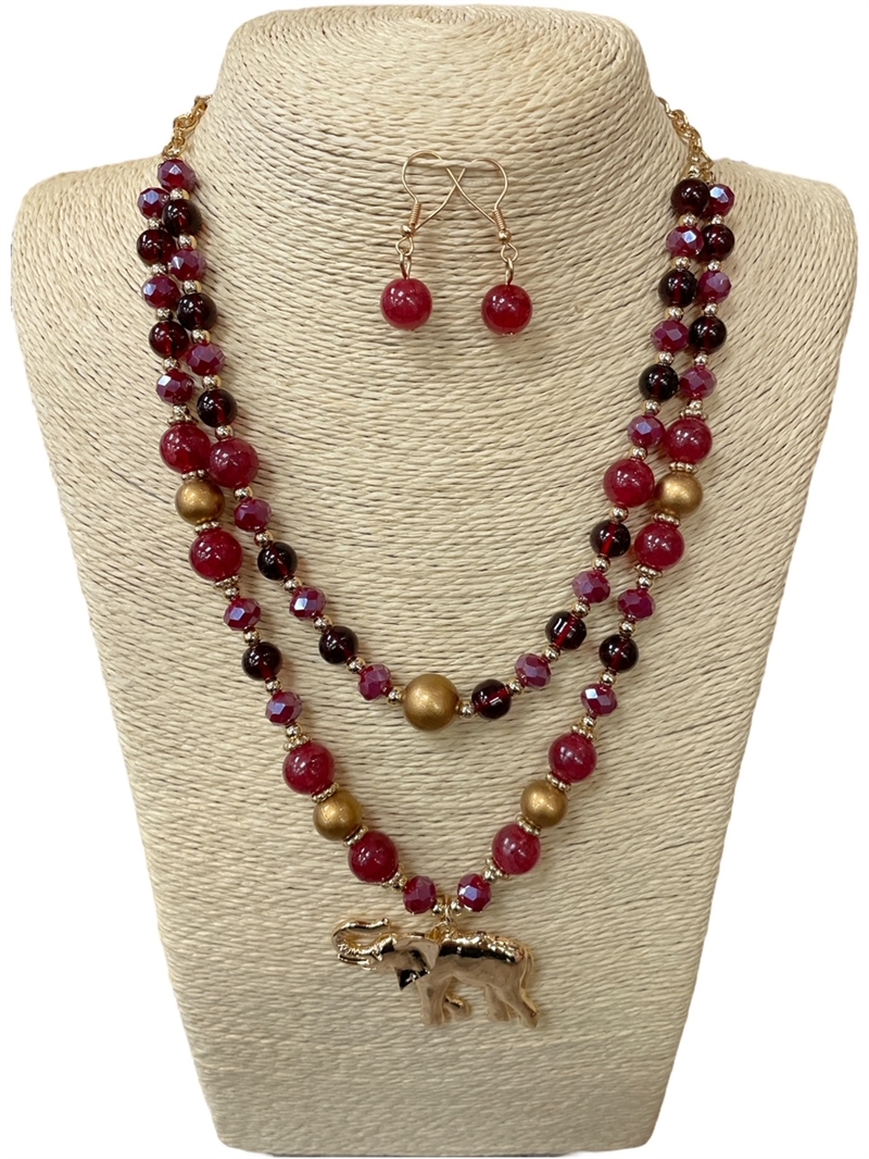 MNE7956 GOLD  ELEPHANT MULTI LAYERED SET NECKLACE