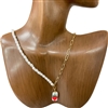 MNE8088 GOLD PAPER CLIP/PEARL DROP STRAWBERRY SHORT PEARL NECKLACE