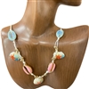 MNE8236 KNITTED GOLD MULTI BEADED SEA SHELL NECKLACE