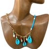 MNE8240 GOLD MULTI BEADED SEA SHELL DROP RUBBER DISC NECKLACE