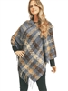 MS0257NV  NAVY MULTI COLOR PIXEL CHECK PONCHO