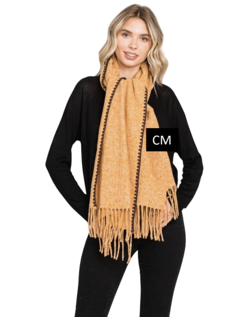 MS0322 TAN TEXTURED SOLID FRINGE SCARF