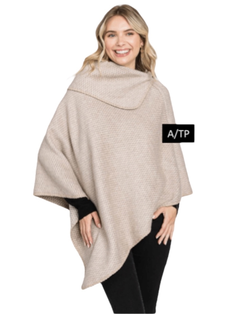 MS0330TP  TAUPE HIGH NECK PONCHO