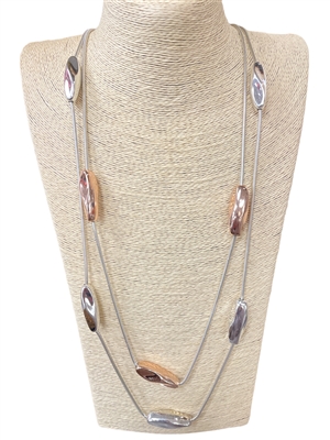 N011235  HAMMERED TWO TONE BEADED NECKLACE