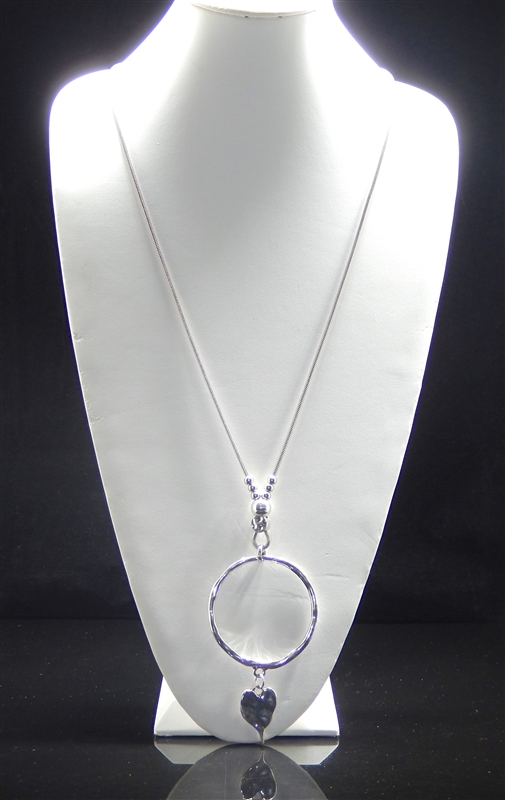 SNAKE CHAIN OPEN CIRCLE WITH HEART PENDANT